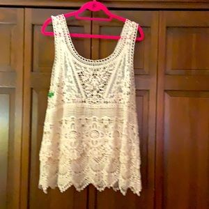 Crocheted top, layered with detailed inserts
